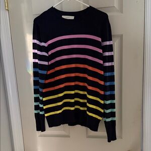 LOFT Women's Crewneck Sweater - Black with Multicolor Stripes
